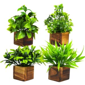 DecoreBugs Artificial Potted Plants in Wooden Pot (4 Pack) Eucalyptus Plants Small Plants for Home Decor | Office Decor |DB-8149-image